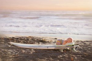 newborn beach session | baby on a surfboard | Seattle outdoor newborn - baby photographer