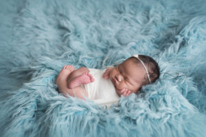 Bellevue newborn session | baby girl wrapped on flokati