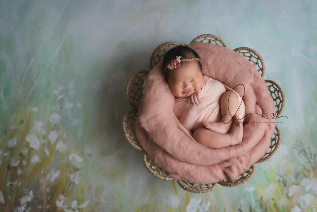 Bellevue newborn session | baby girl in basket | Eastside newborn session
